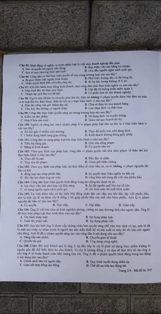 Giáo dục - Đáp án đề thi môn GDCD mã đề 305 thi THPT Quốc gia 2019 chuẩn nhất (Hình 3).