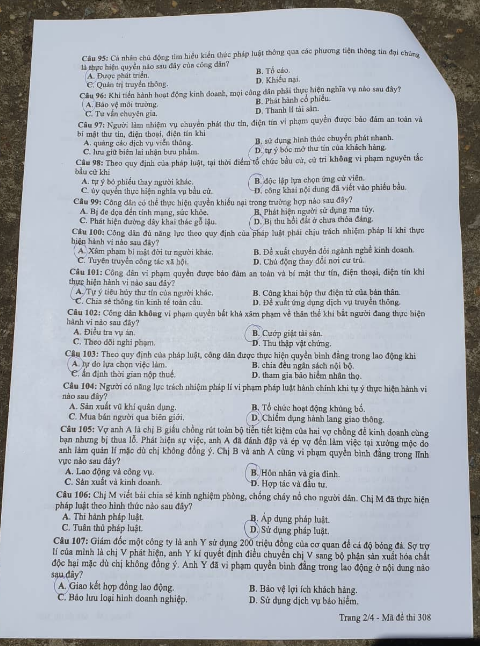Giáo dục - Đáp án đề thi môn GDCD mã đề 308 thi THPT Quốc gia 2019 chuẩn nhất (Hình 5).