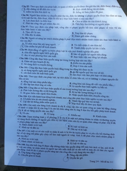 Giáo dục - Đáp án đề thi môn GDCD mã đề 311 thi THPT Quốc gia 2019 chuẩn nhất (Hình 3).