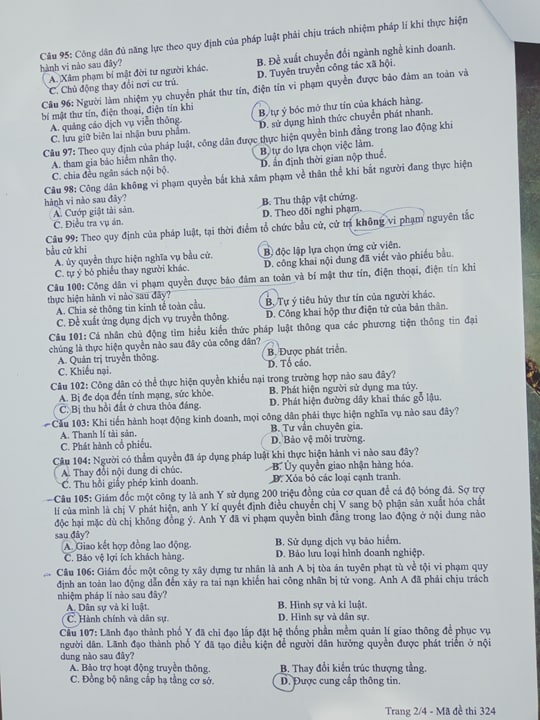 Giáo dục - Đáp án đề thi môn GDCD mã đề 324 thi THPT Quốc gia 2019 chuẩn nhất (Hình 3).