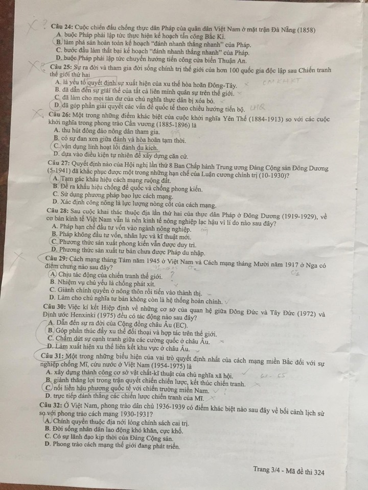 Giáo dục - Đáp án đề thi môn Lịch sử thi THPT Quốc gia 2019 của bộ GD&ĐT mã đề 324 (Hình 4).