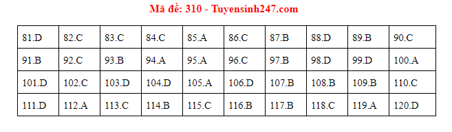 Giáo dục - Đáp án đề thi môn GDCD mã đề 310 thi THPT Quốc gia 2019 chuẩn nhất