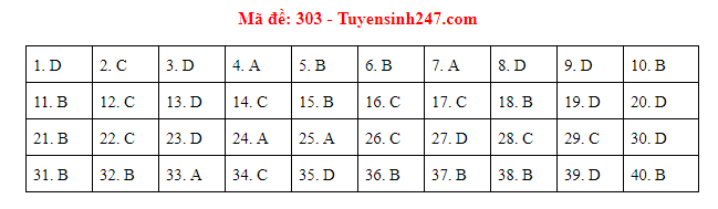 Giáo dục - Đáp án đề thi môn Lịch sử thi THPT Quốc gia 2019 của bộ GD&ĐT mã đề 303