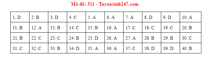 Giáo dục - Đáp án đề thi môn Lịch sử thi THPT Quốc gia 2019 của bộ GD&ĐT mã đề 311