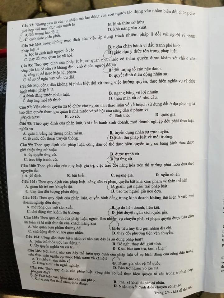 Giáo dục - Đáp án đề thi môn GDCD tốt nghiệp THPT 2020 chuẩn nhất mã đề 302 (Hình 3).