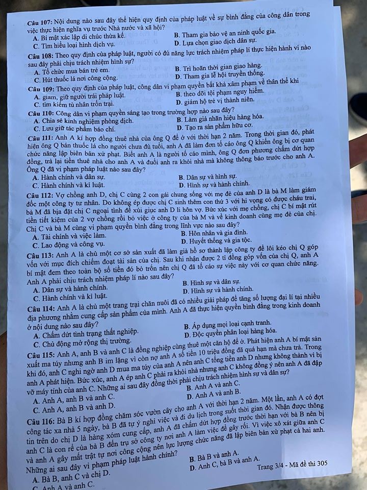 Giáo dục - Đáp án đề thi môn GDCD tốt nghiệp THPT 2020 chuẩn nhất mã đề 305 (Hình 3).