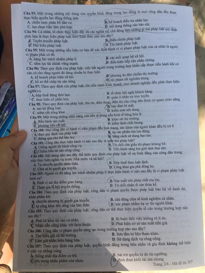 Giáo dục - Đáp án đề thi môn GDCD tốt nghiệp THPT 2020 chuẩn nhất mã đề 307 (Hình 2).