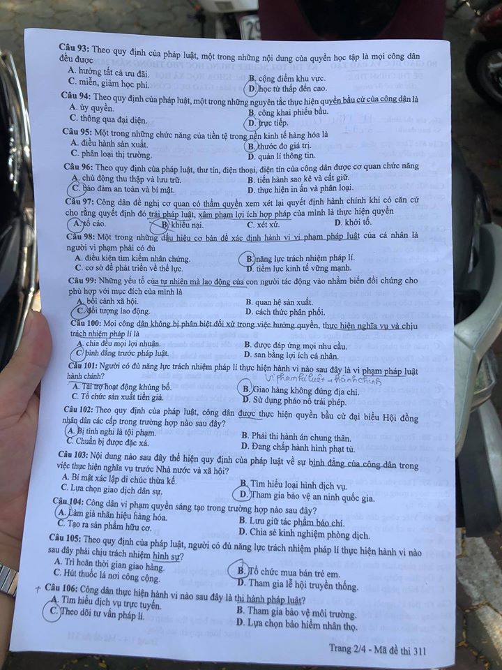 Giáo dục - Đáp án đề thi môn GDCD tốt nghiệp THPT 2020 chuẩn nhất mã đề 311 (Hình 2).
