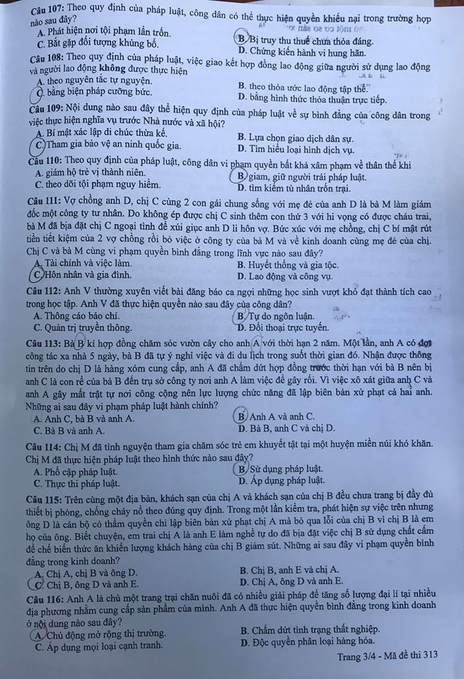 Giáo dục - Đáp án đề thi môn GDCD tốt nghiệp THPT 2020 chuẩn nhất mã đề 313 (Hình 3).