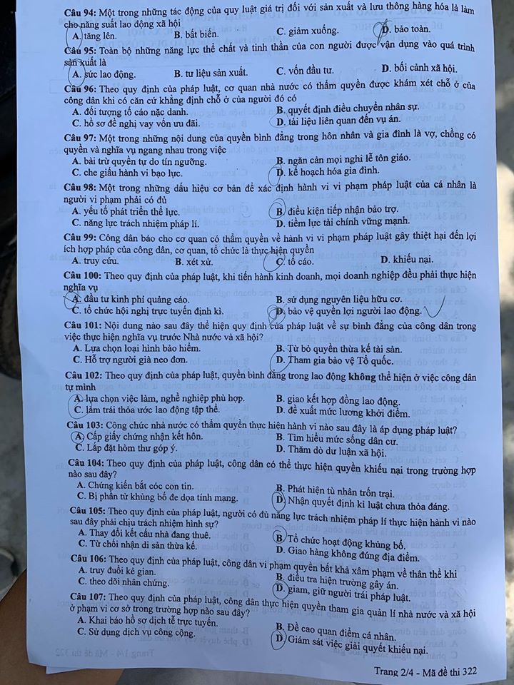 Giáo dục - Đáp án đề thi môn GDCD tốt nghiệp THPT 2020 chuẩn nhất mã đề 322 (Hình 2).