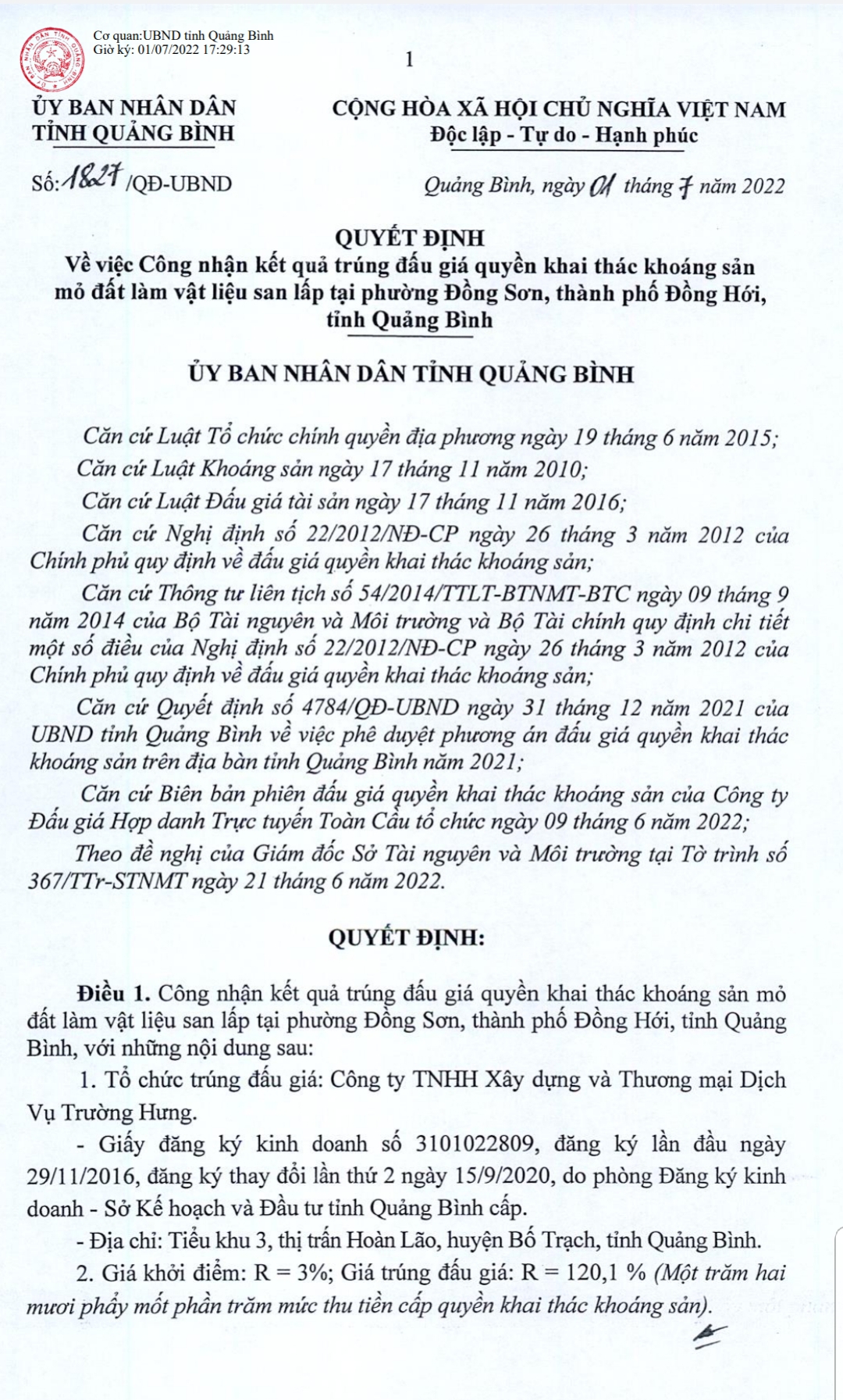 Bất động sản - Quảng Bình: Lý do một công ty “bỏ cọc” sau khi trúng đấu giá mỏ đất gấp 120% giá khởi điểm (Hình 2).