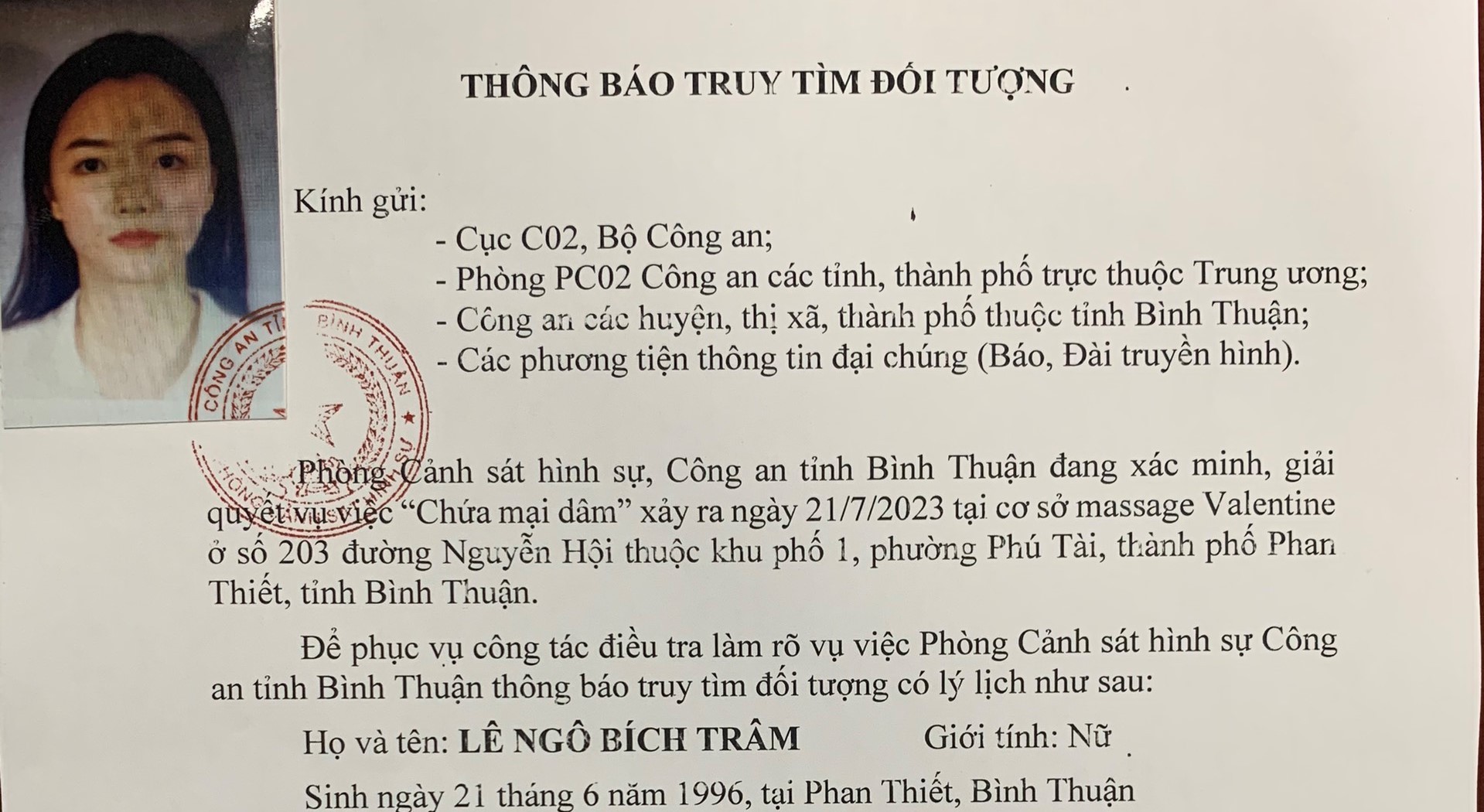An ninh - Hình sự - Bình Thuận: Truy tìm người phụ nữ góp vốn quán massage liên quan vụ chứa mại dâm