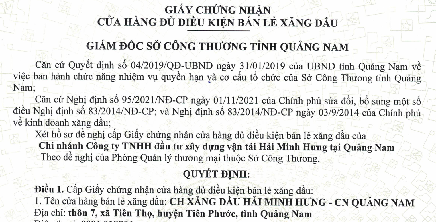 Hồ sơ doanh nghiệp - Phạt Công ty Hải Minh Hưng 94 triệu đồng vì cửa hàng xăng dầu có nhiều vi phạm (Hình 2).