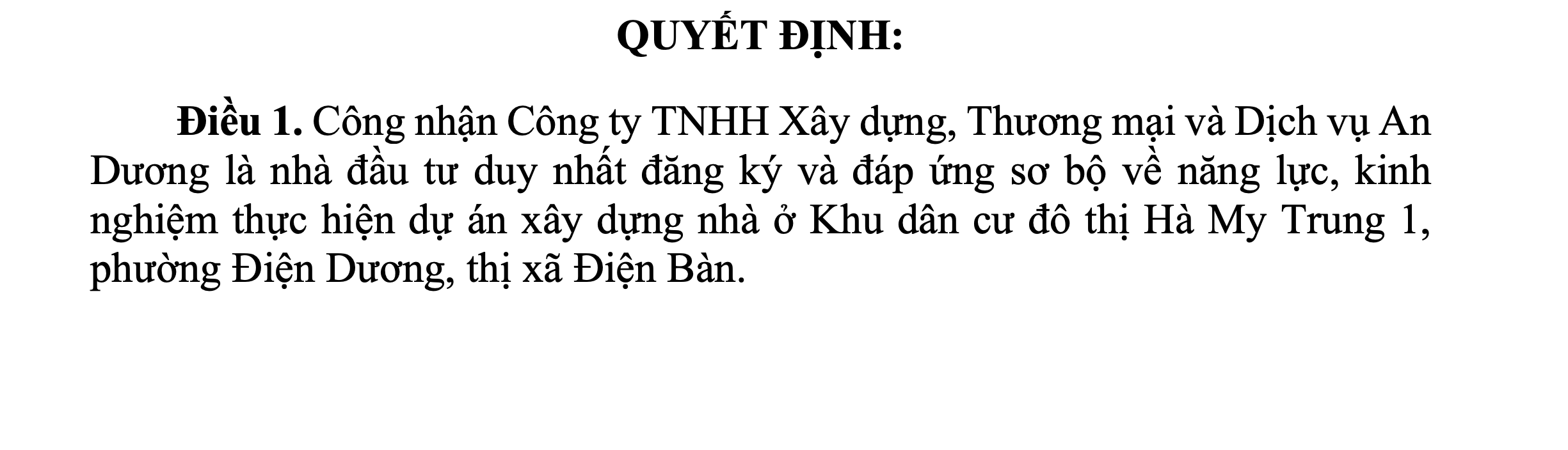 Bất động sản - Quảng Nam: Quyết định công nhận nhà đầu tư dự án 162 tỷ