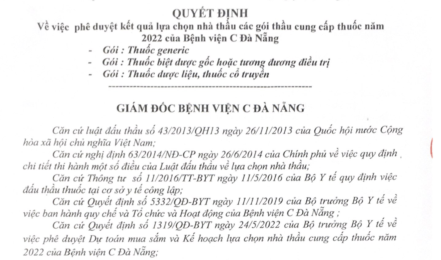 Tiêu dùng & Dư luận - Bệnh viện C Đà Nẵng phê duyệt các gói thầu cung cấp thuốc trị giá 56 tỷ đồng 