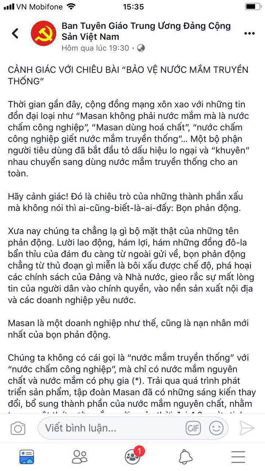 Cộng đồng mạng - Vụ dự thảo nước mắm: Cảnh giác Facebook giả mạo Ban Tuyên giáo trung ương