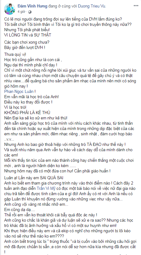 Ngôi sao - Đàm Vĩnh Hưng công khai tin nhắn chứng minh Phan Ngọc Luân dựng chuyện