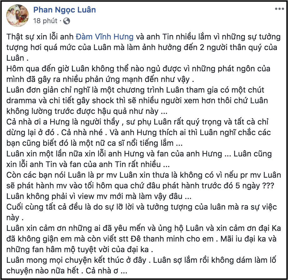 Sự kiện - Bí mật showbiz: Phan Ngọc Luân xin lỗi Đàm Vĩnh Hưng, Trường Giang thông báo 'bí mật động trời' (Hình 2).