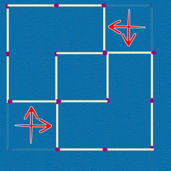 Giáo dục - Thử thách di chuyển 4 que diêm để được 3 hình vuông