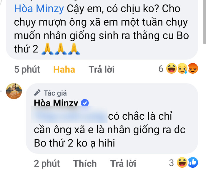 Giải trí - Hòa Minzy 'chơi chữ' đáp trả anti-fan khi đòi 'mượn chồng nhân giống' (Hình 2).