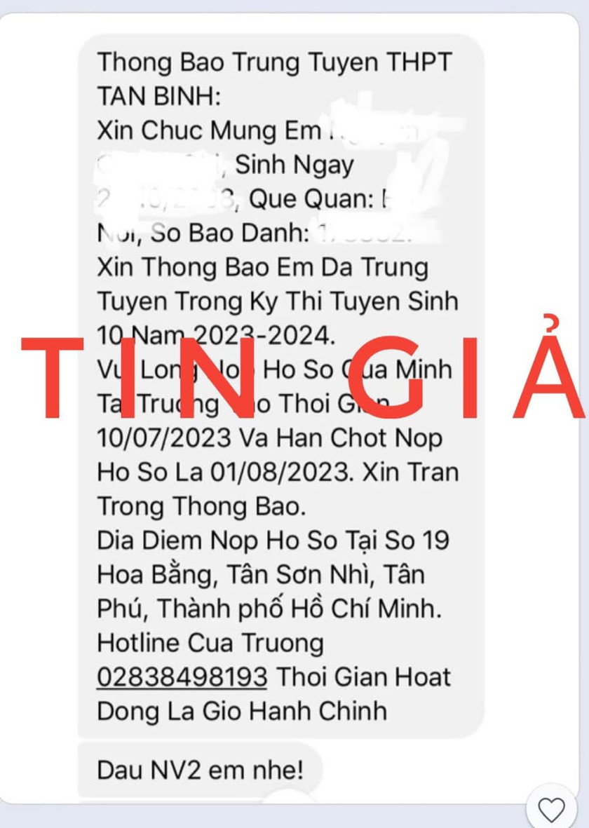 Giáo dục - Cảnh báo xuất hiện tin nhắn lừa đảo trúng tuyển vào lớp 10