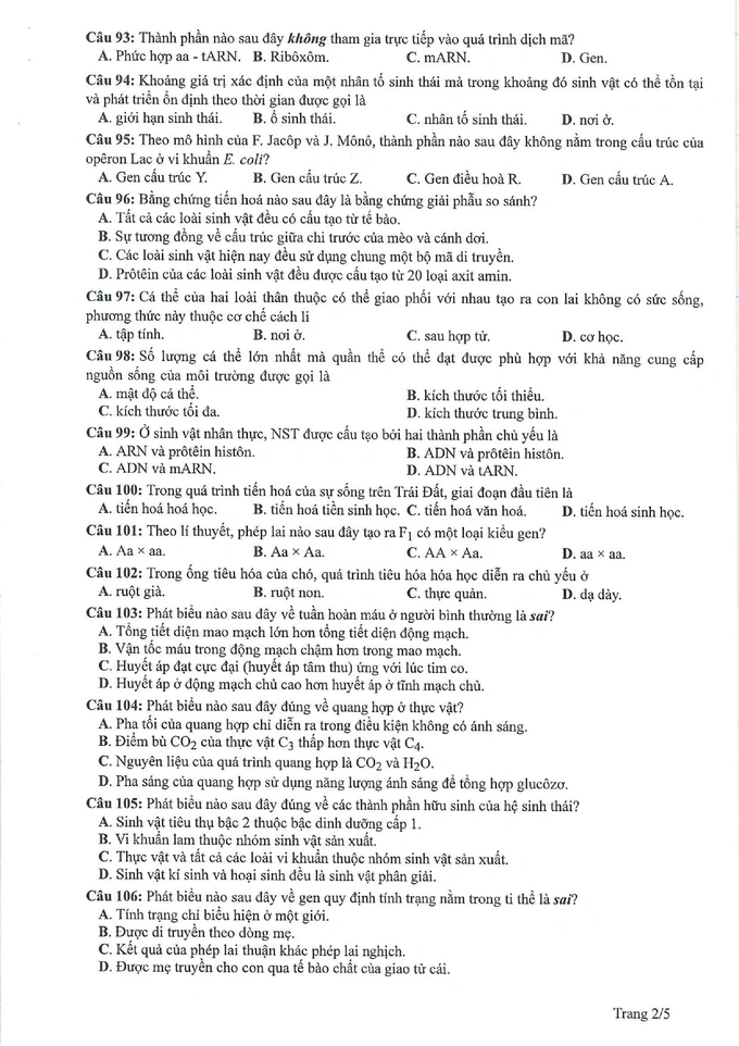 Giáo dục - Đề thi minh hoạ môn Sinh học tốt nghiệp THPT năm 2023 (Hình 2).
