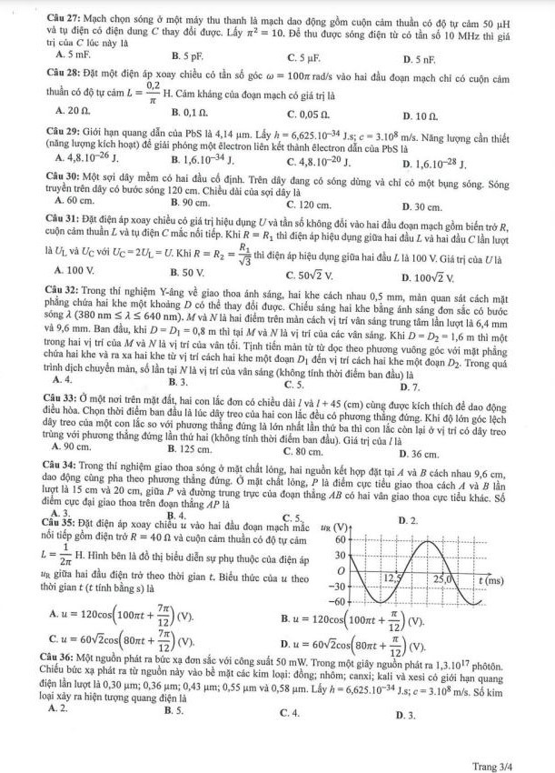 Giáo dục - Đề thi minh hoạ môn Vật lí kỳ thi tốt nghiệp THPT năm 2023 (Hình 3).