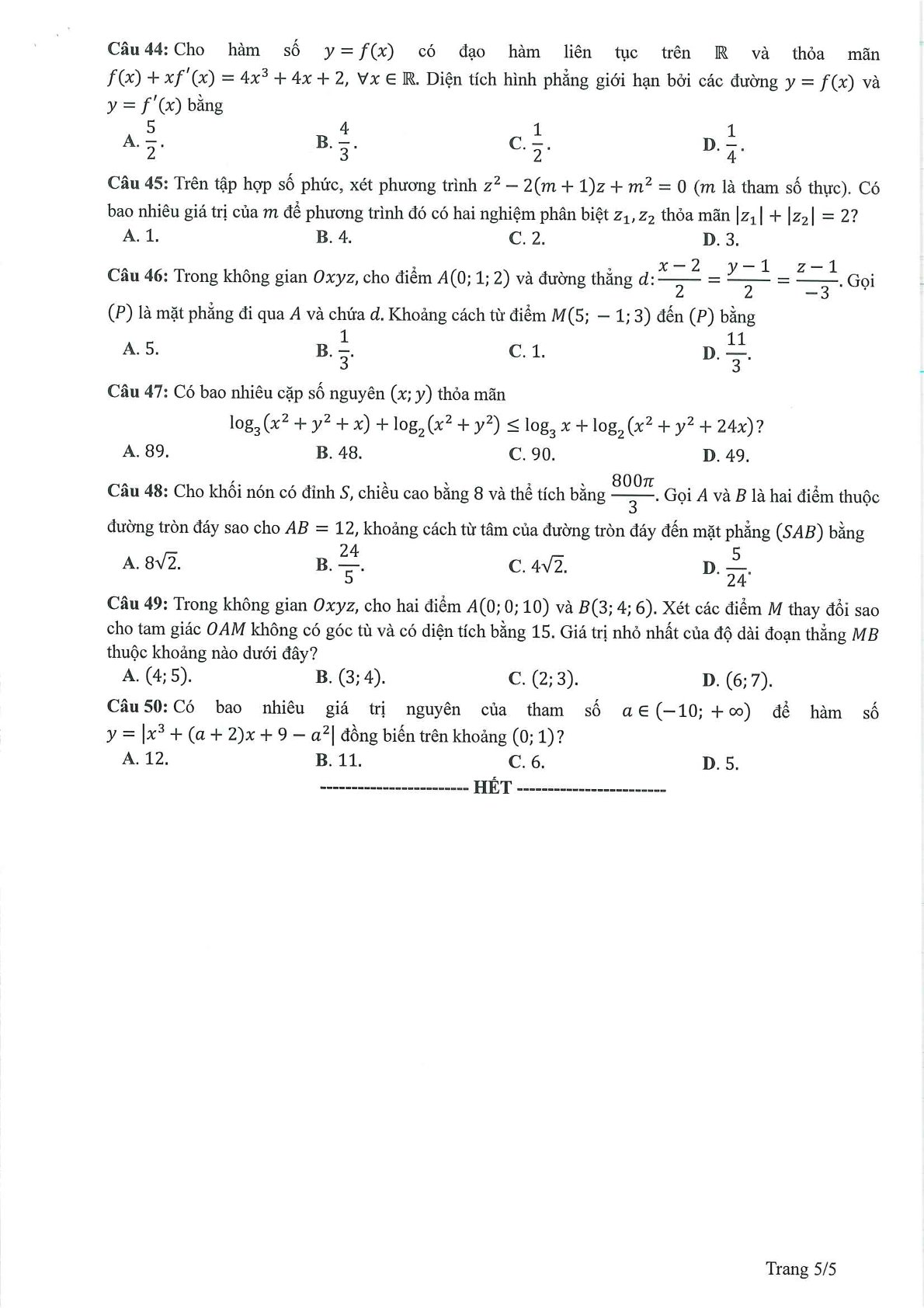 Giáo dục - Đề minh họa môn Toán thi tốt nghiệp THPT 2023 (Hình 5).