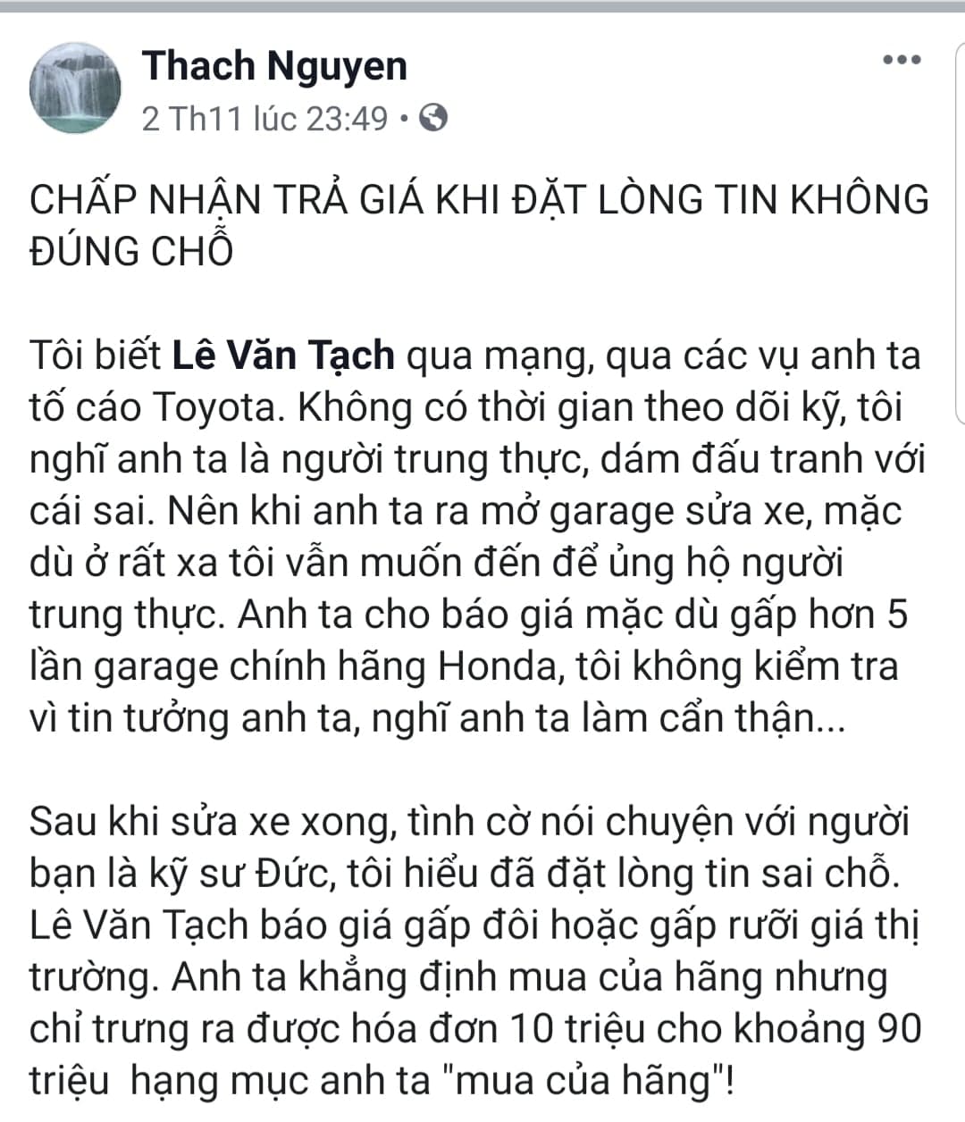 Tin nhanh -  Chủ gara ô tô Lê Văn Tạch lên tiếng khi bị tố 'chặt chém' khách hàng