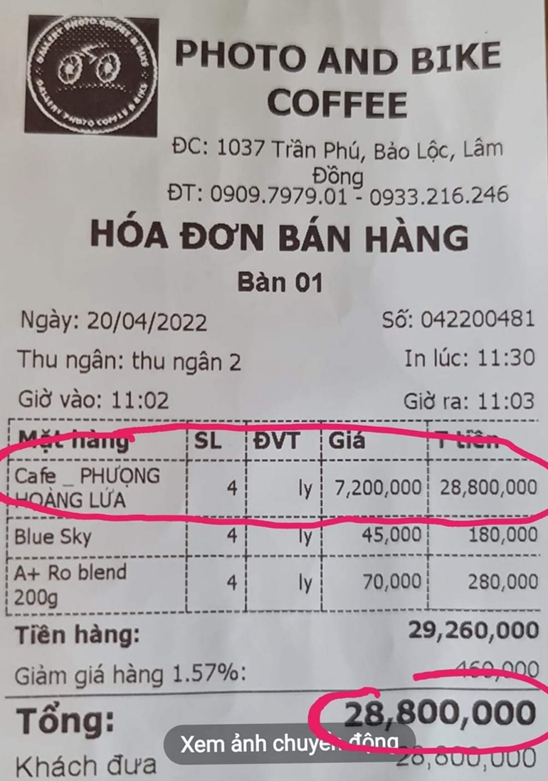 An ninh - Hình sự - Sự thật về 4 ly cà phê có giá 28,8 triệu đồng ở Lâm Đồng