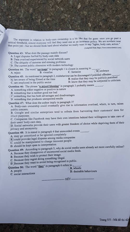 Đề thi, đáp án môn tiếng Anh mã đề 424 THPT Quốc gia 2018 chuẩn nhất (Hình 5).