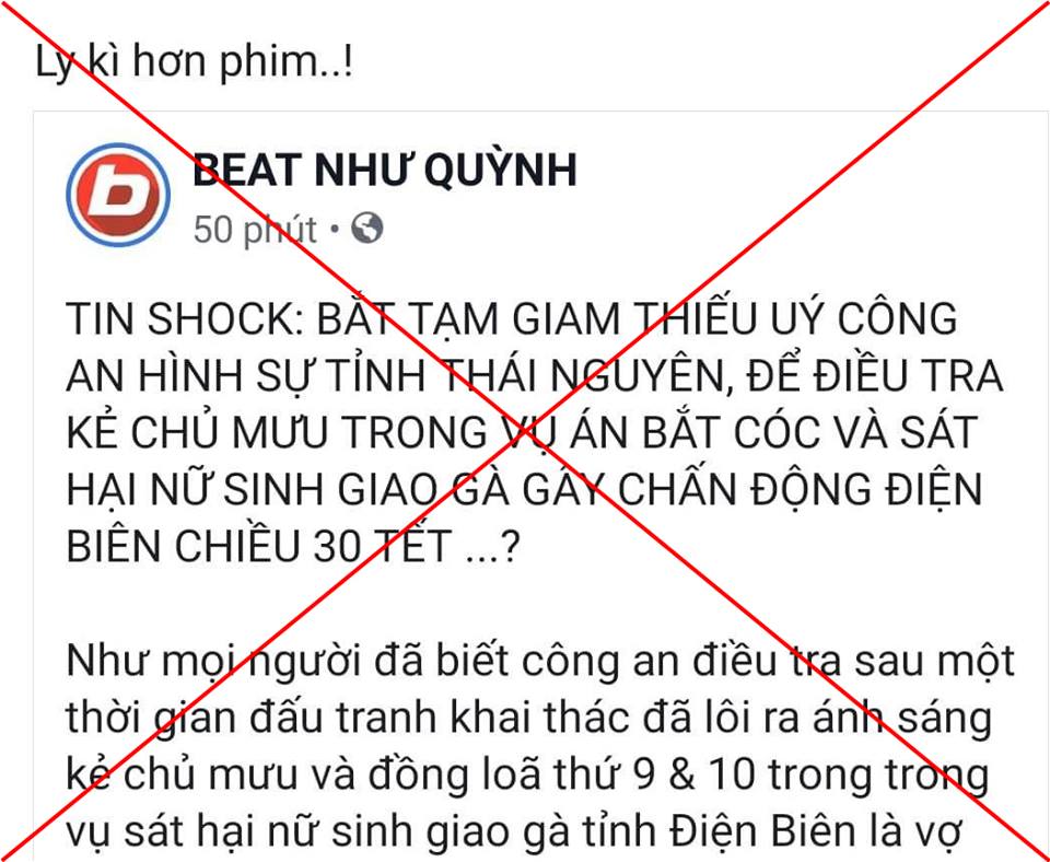 An ninh - Hình sự - Làm rõ kẻ tung tin một chiến sỹ công an bị bắt liên quan vụ nữ sinh giao gà