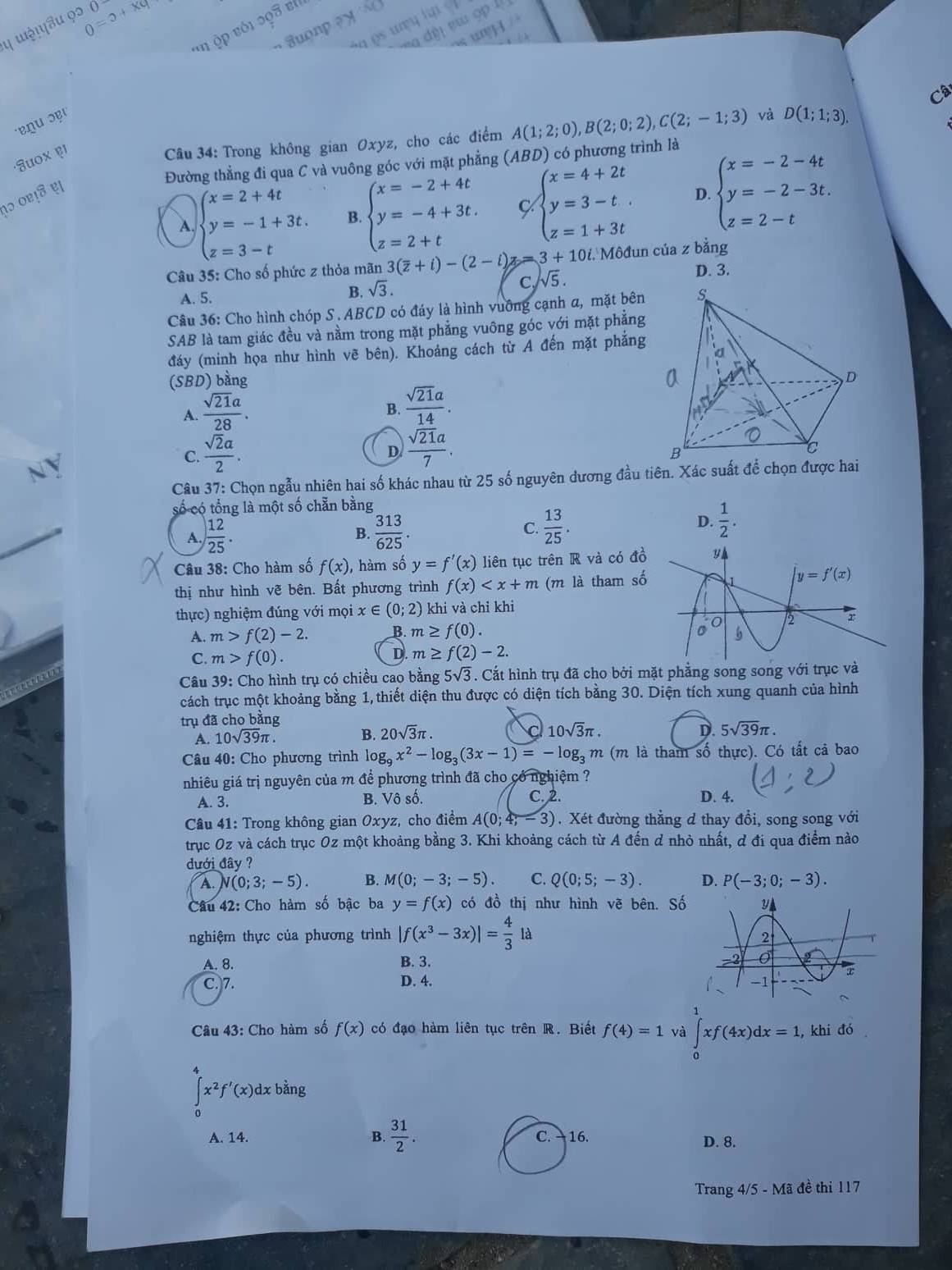 Giáo dục - Đáp án đề thi môn Toán thi THPT Quốc gia 2019 của bộ GD&ĐT mã đề 117 (Hình 4).