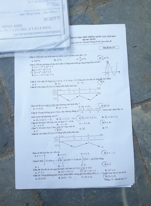 Giáo dục - Đáp án đề thi môn Toán thi THPT Quốc gia 2019 của bộ GD&ĐT mã đề 117