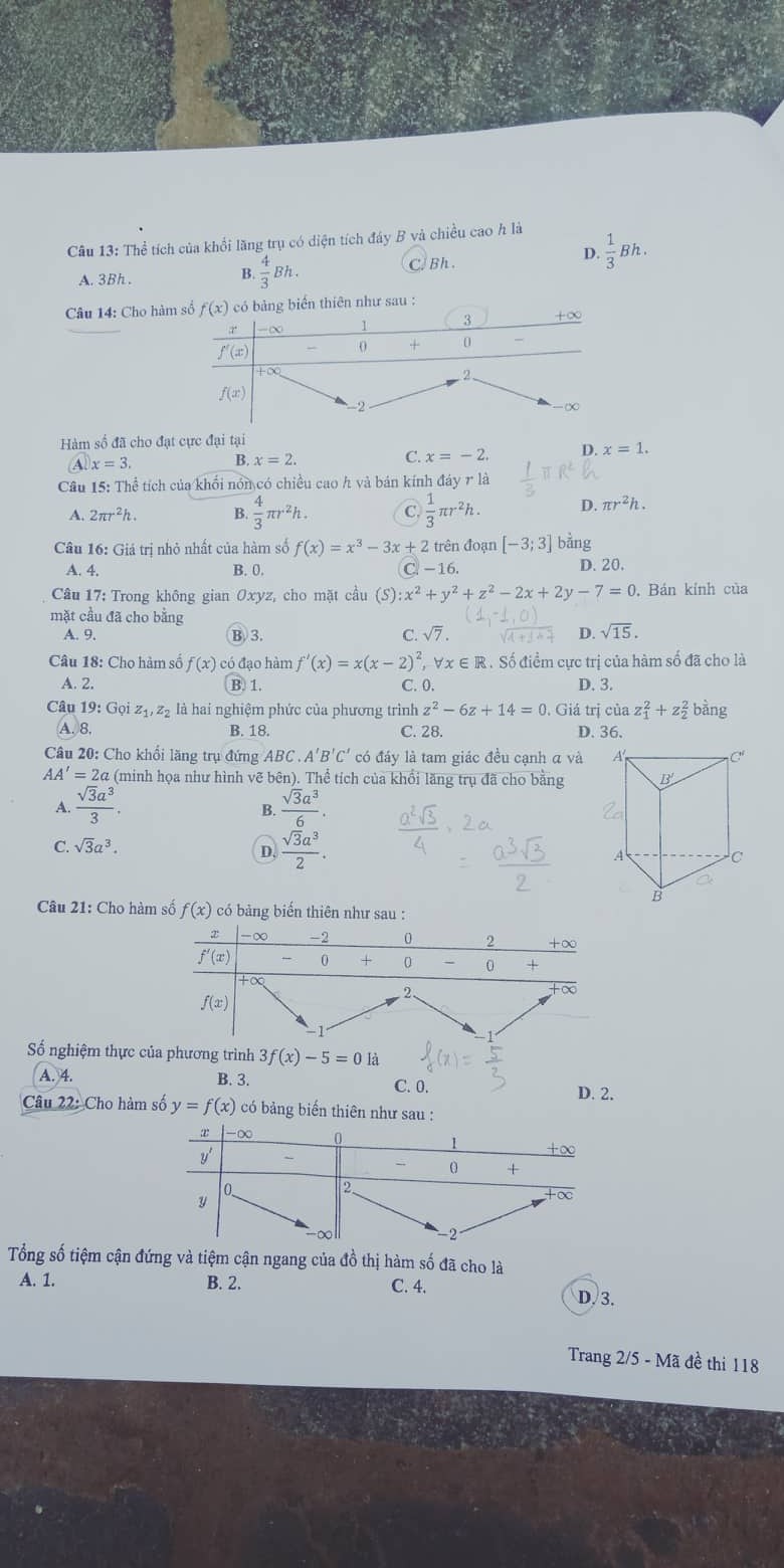 Giáo dục - Đáp án, đề thi môn Toán kỳ thi THPT Quốc gia 2019 chuẩn nhất mã đề 118 (Hình 2).