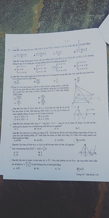 Giáo dục - Đáp án, đề thi môn Toán kỳ thi THPT Quốc gia 2019 chuẩn nhất mã đề 118 (Hình 4).