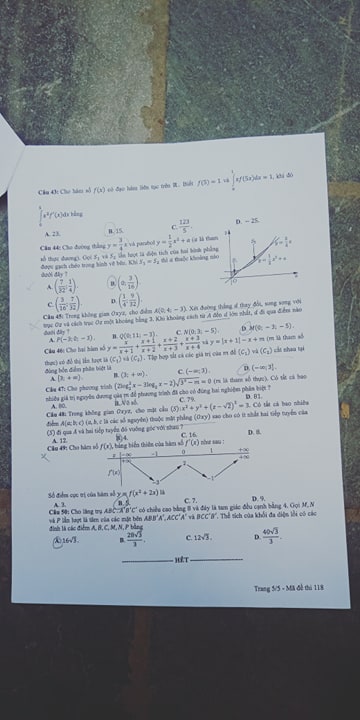 Giáo dục - Đáp án, đề thi môn Toán kỳ thi THPT Quốc gia 2019 chuẩn nhất mã đề 118 (Hình 5).