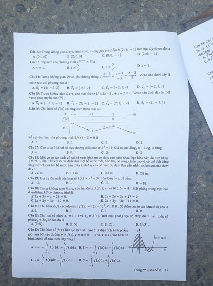 Giáo dục - Đáp án đề thi môn Toán thi THPT Quốc gia 2019 của bộ GD&ĐT mã đề 119 (Hình 2).