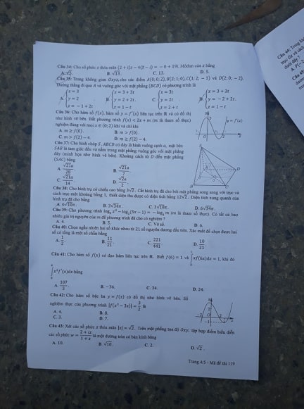 Giáo dục - Đáp án đề thi môn Toán thi THPT Quốc gia 2019 của bộ GD&ĐT mã đề 119 (Hình 4).