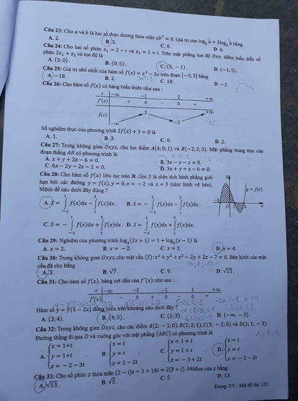 Giáo dục - Đáp án đề thi môn Toán thi THPT Quốc gia 2019 của bộ GD&ĐT mã đề 120 (Hình 3).