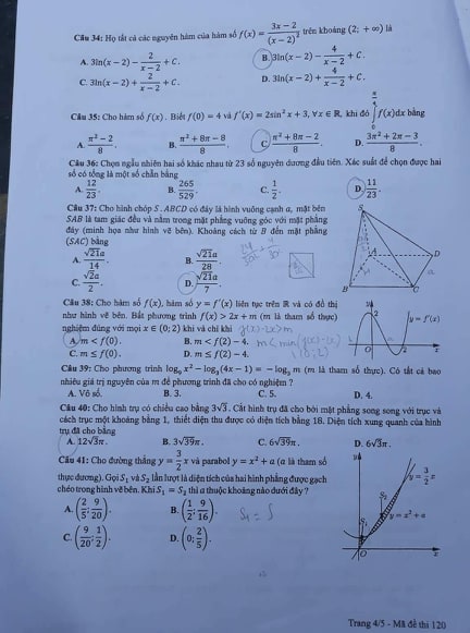 Giáo dục - Đáp án đề thi môn Toán thi THPT Quốc gia 2019 của bộ GD&ĐT mã đề 120 (Hình 4).