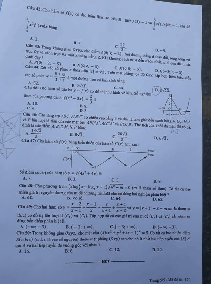 Giáo dục - Đáp án đề thi môn Toán thi THPT Quốc gia 2019 của bộ GD&ĐT mã đề 120 (Hình 5).