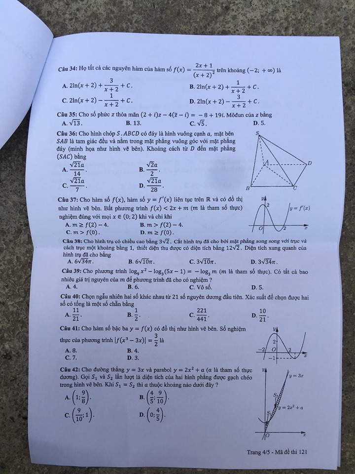 Giáo dục - Đáp án, đề thi môn Toán thi THPT Quốc gia 2019 của bộ GD&ĐT mã đề 121 (Hình 4).