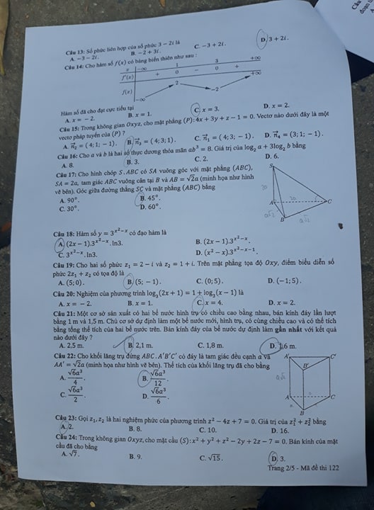 Giáo dục - Đáp án đề thi môn Toán thi THPT Quốc gia 2019 của bộ GD&ĐT mã đề 122 (Hình 2).