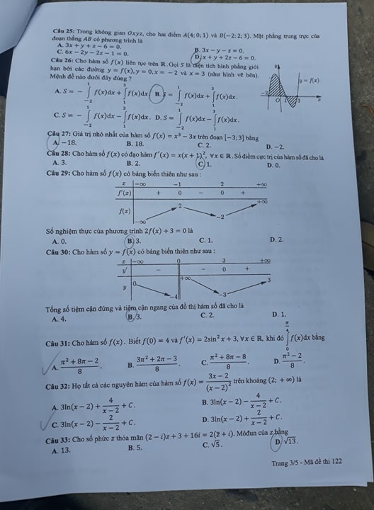 Giáo dục - Đáp án đề thi môn Toán thi THPT Quốc gia 2019 của bộ GD&ĐT mã đề 122 (Hình 3).