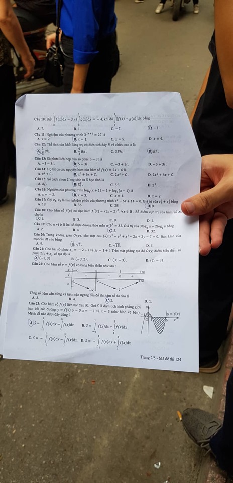 Giáo dục - Đáp án đề thi môn Toán thi THPT Quốc gia 2019 của bộ GD&ĐT mã đề 124 (Hình 2).