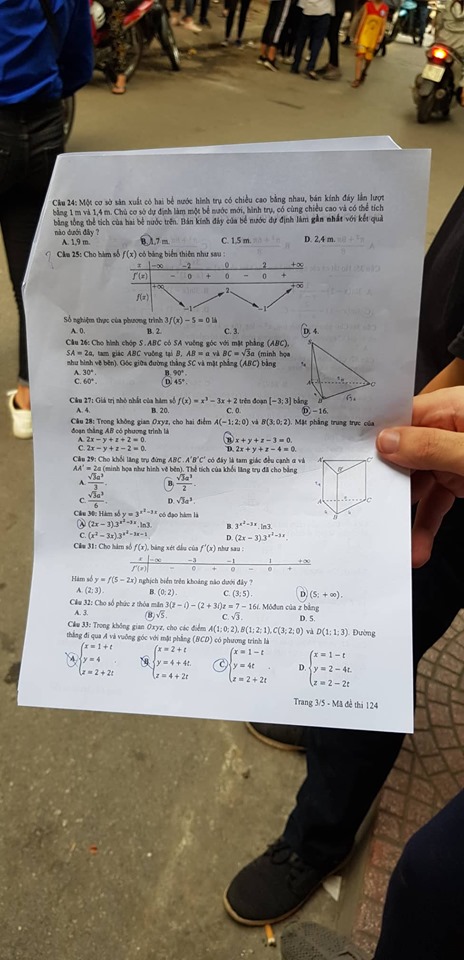 Giáo dục - Đáp án đề thi môn Toán thi THPT Quốc gia 2019 của bộ GD&ĐT mã đề 124 (Hình 3).