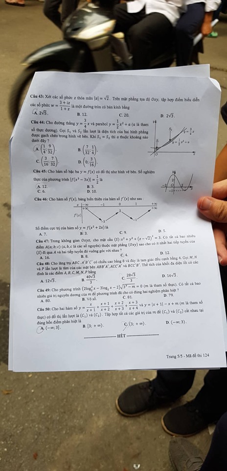 Giáo dục - Đáp án đề thi môn Toán thi THPT Quốc gia 2019 của bộ GD&ĐT mã đề 124 (Hình 5).