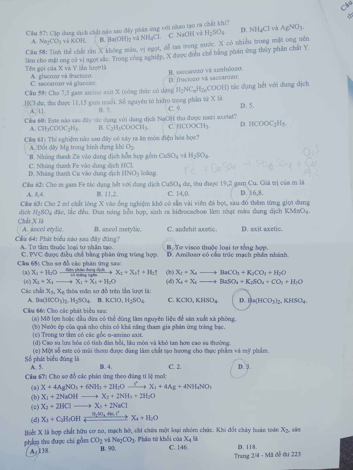 Giáo dục - Đáp án đề thi môn Hoá học mã đề 223 thi THPT Quốc gia 2019 chuẩn nhất  (Hình 3).