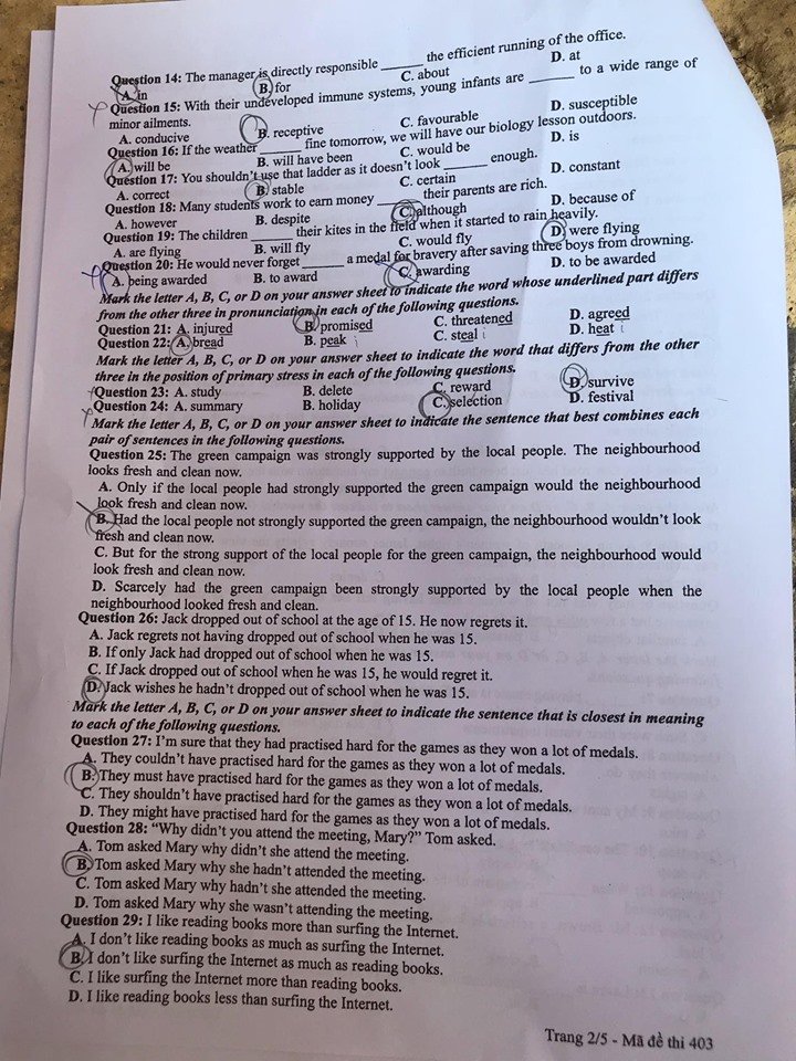 Giáo dục - Đáp án đề thi môn tiếng Anh mã đề 403 thi THPT Quốc gia 2019 của bộ GD&ĐT  (Hình 3).